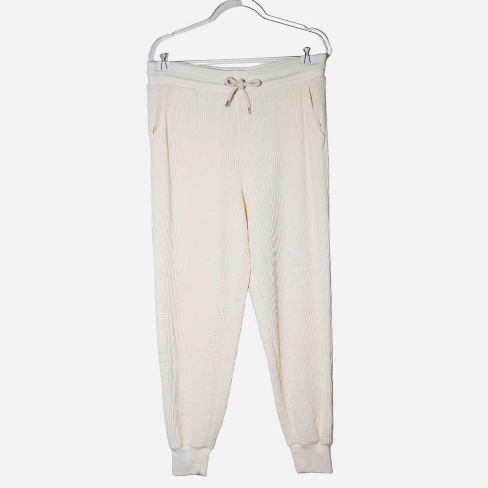 GAP Waffle Knit Joggers Cream Tall M High Waisted Textured Lounge Pants Pastel - Picture 2 of 9